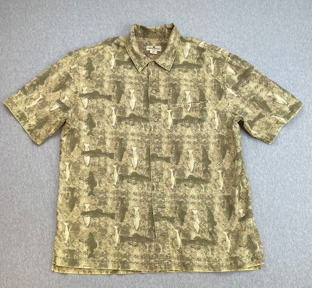 Woolrich Shirt Mens XL 100% Cotton Trout Fishing Short Sleeve Button Up